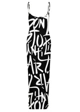 Don't Stop Til It's Art mesh fitted maxi dress with all-over DWUL print, front view