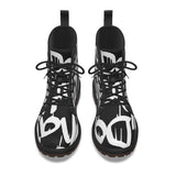 Black and white all-over print men's boots hand-embellished by Visuals By Jess