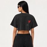 The Spark & The Work Snow Washed Raw Edge Crop Tee