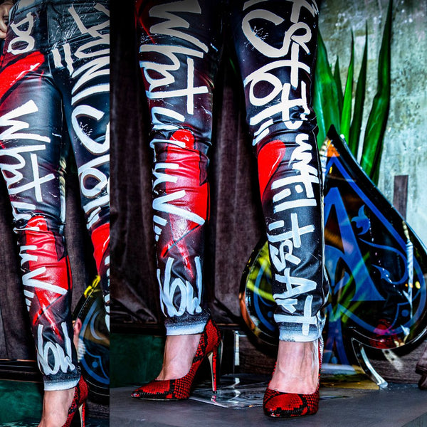 Dwul Hand Painted Faux Leather Hand painted Skinny Pants