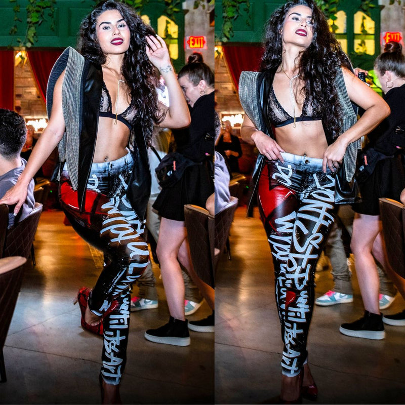 Dwul Hand Painted Faux Leather Hand painted Skinny Pants
