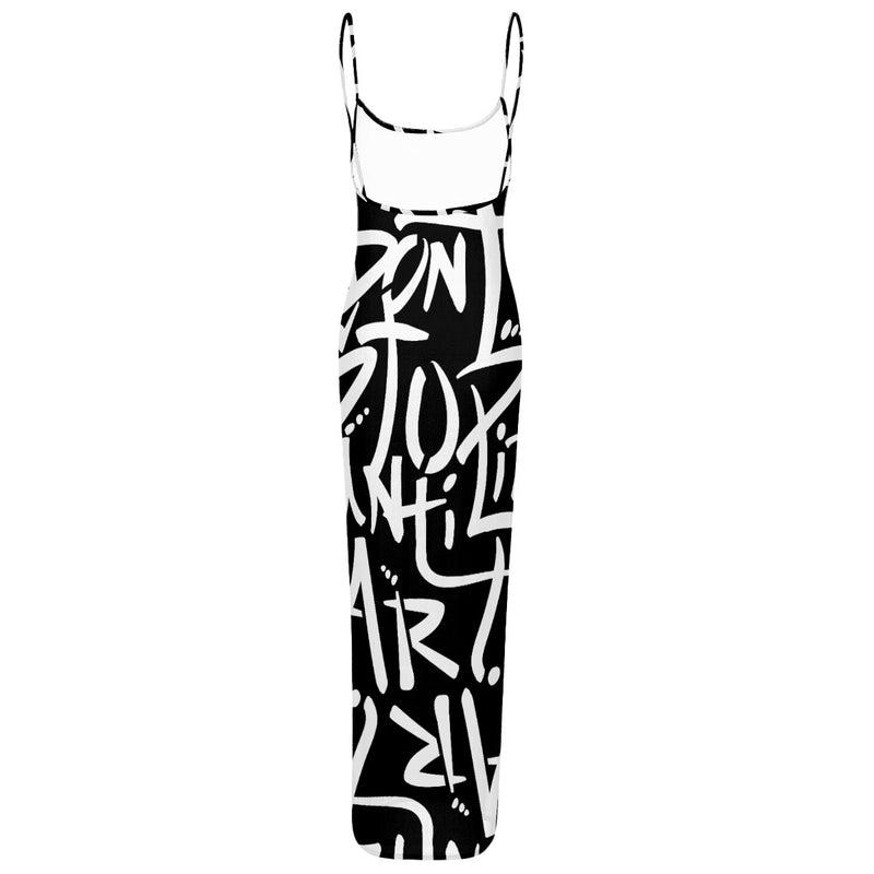 Black and white dress with abstract pattern on a white background